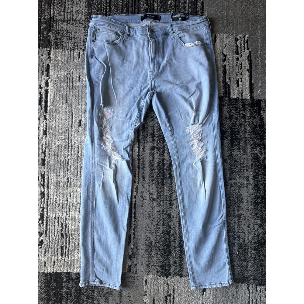 Hollister Skinny Jeans Men 38x32 Light Blue Good Distressed Advanced Stretch